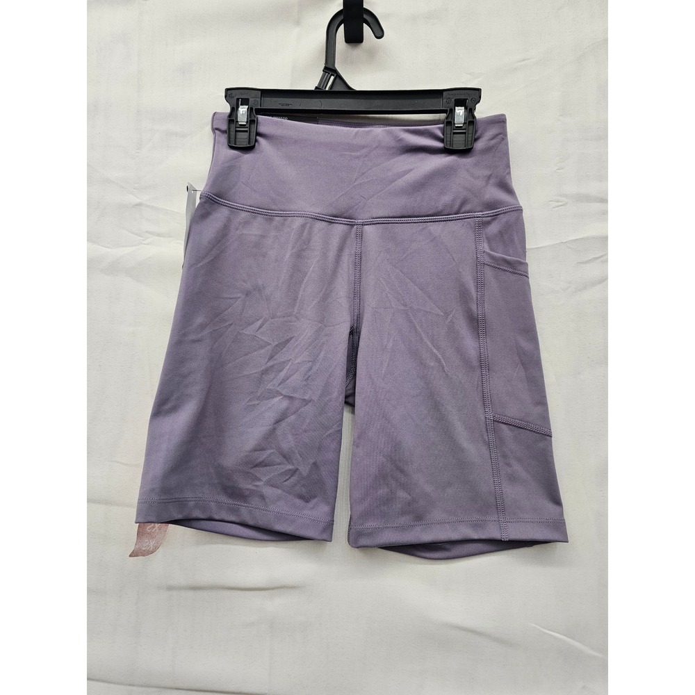 DKNY Womens Purple High Waisted 7 Inch Inseam Bike Shorts With Pockets XS NWT